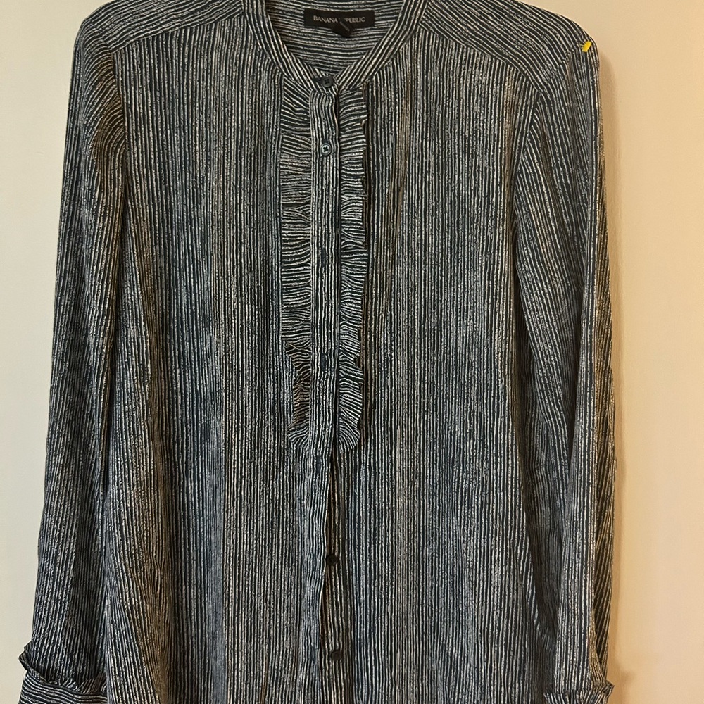 Banana Republic Pinstripe Ruffle Blouse